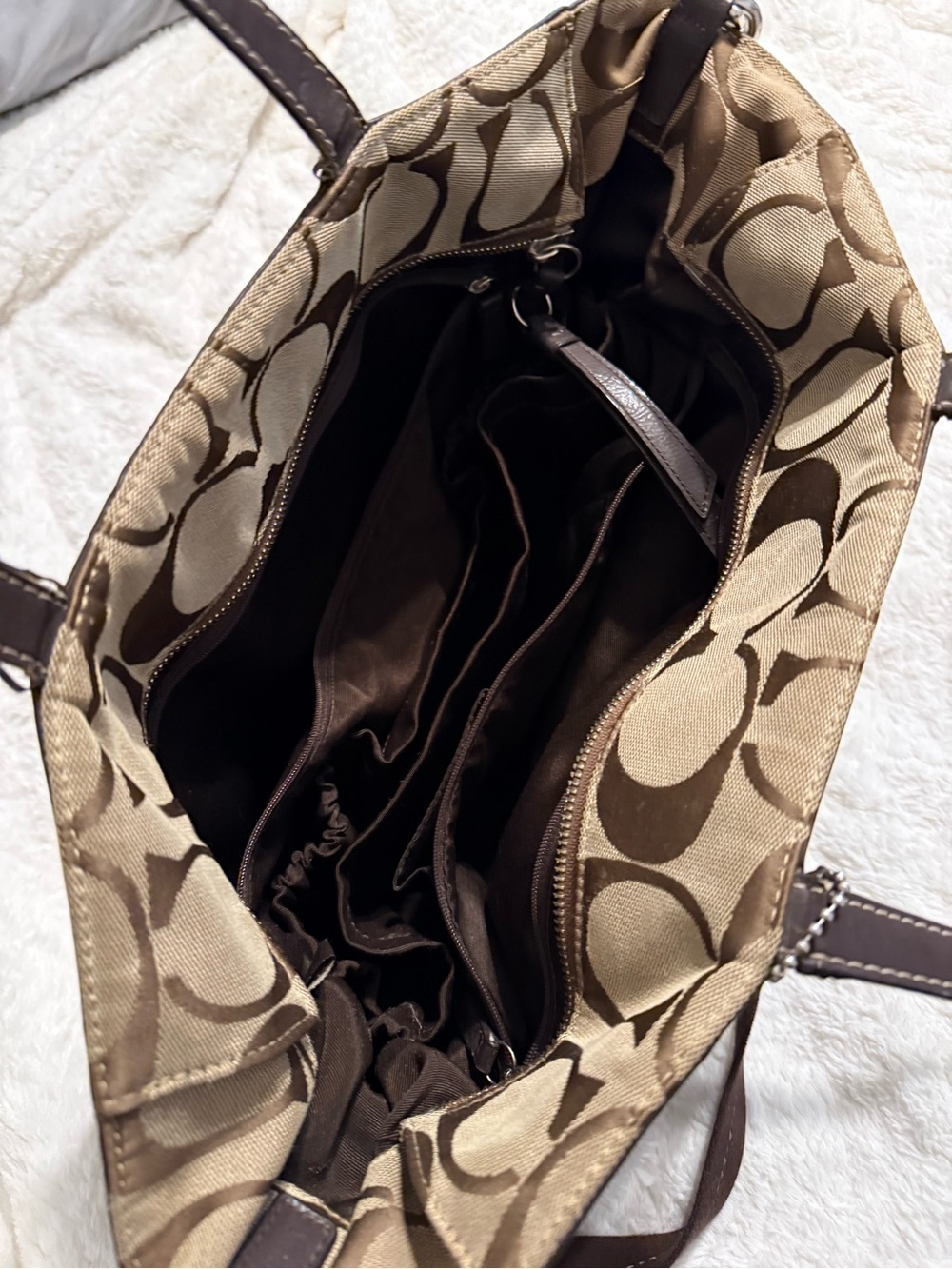 Coach Brown Signature Canvas Tote with Dark Brown Trim - Picture 7 of 15